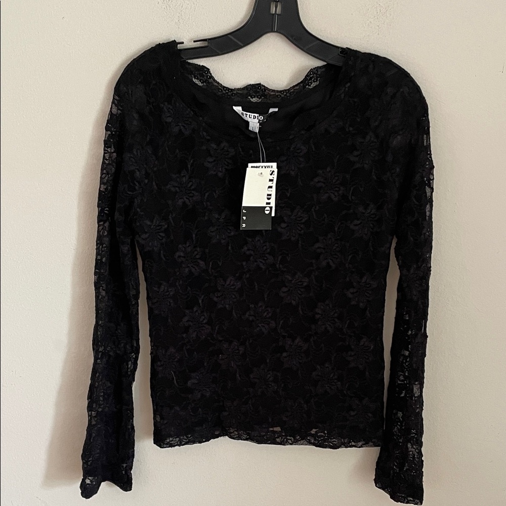 Studio JPR Vintage Black Lace Long Sleeve Blouse L